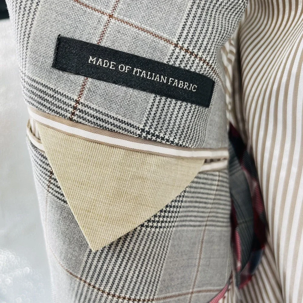 Banana Republic Blazer Men 40L Modern Slim Fit‎ Glen Plaid Italian Wool Gray
